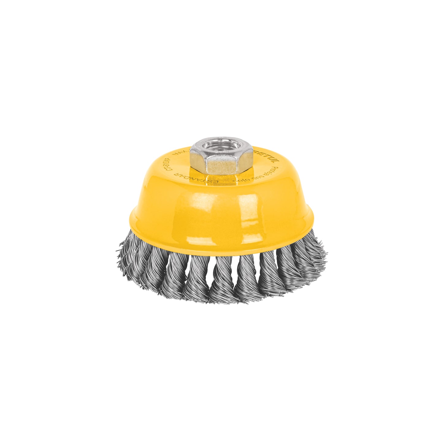 Carda copa 4" alambre trenzado grueso, eje 5/8"-11, PRETUL