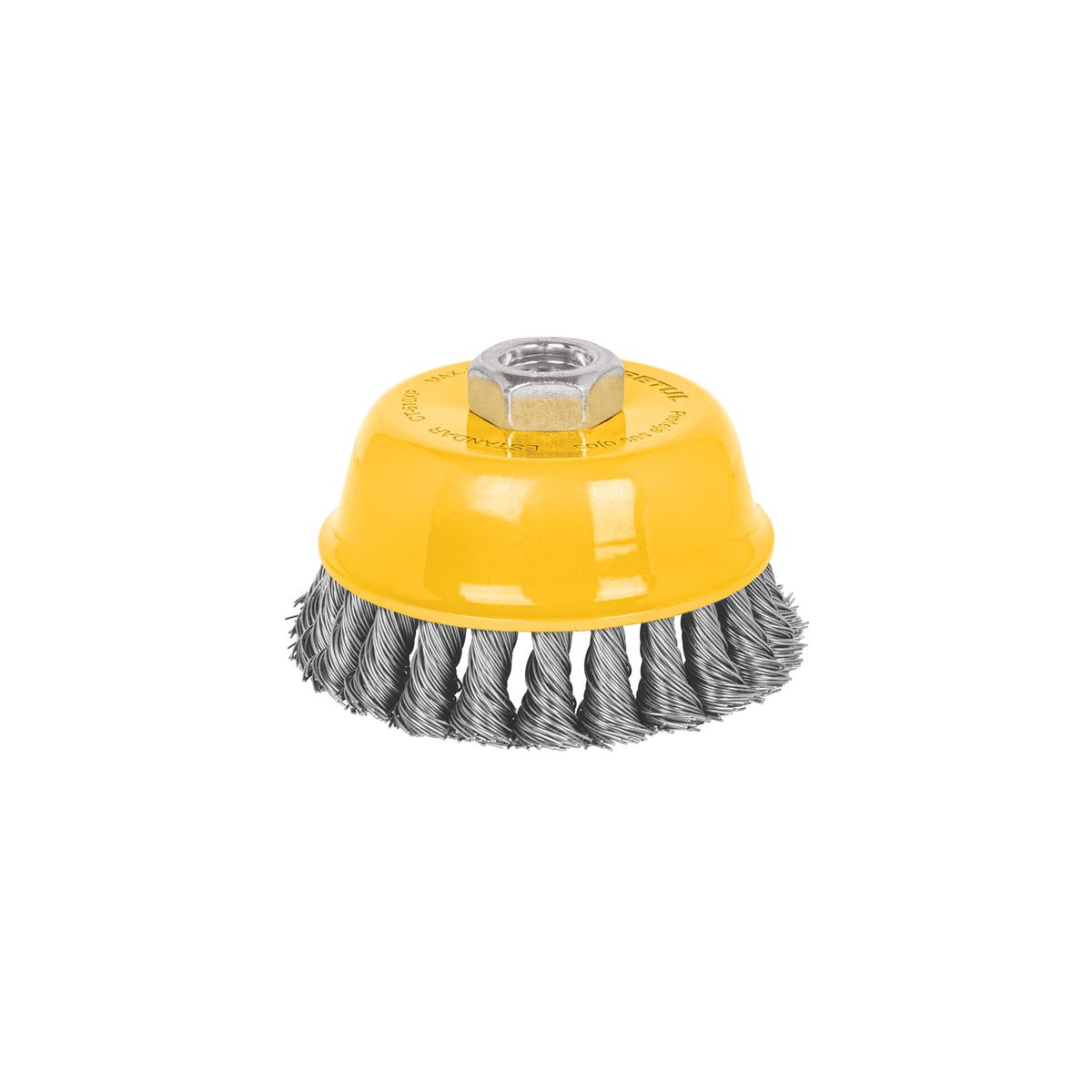 Carda copa 4" alambre trenzado grueso, eje 5/8"-11, PRETUL