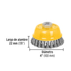 Carda copa 4" alambre trenzado grueso, eje 5/8"-11, PRETUL