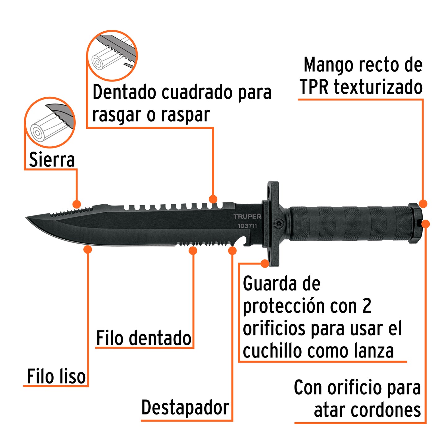 CUCHILLO TÁCTICO DE MONTE 8'', TRUPER 103711 *