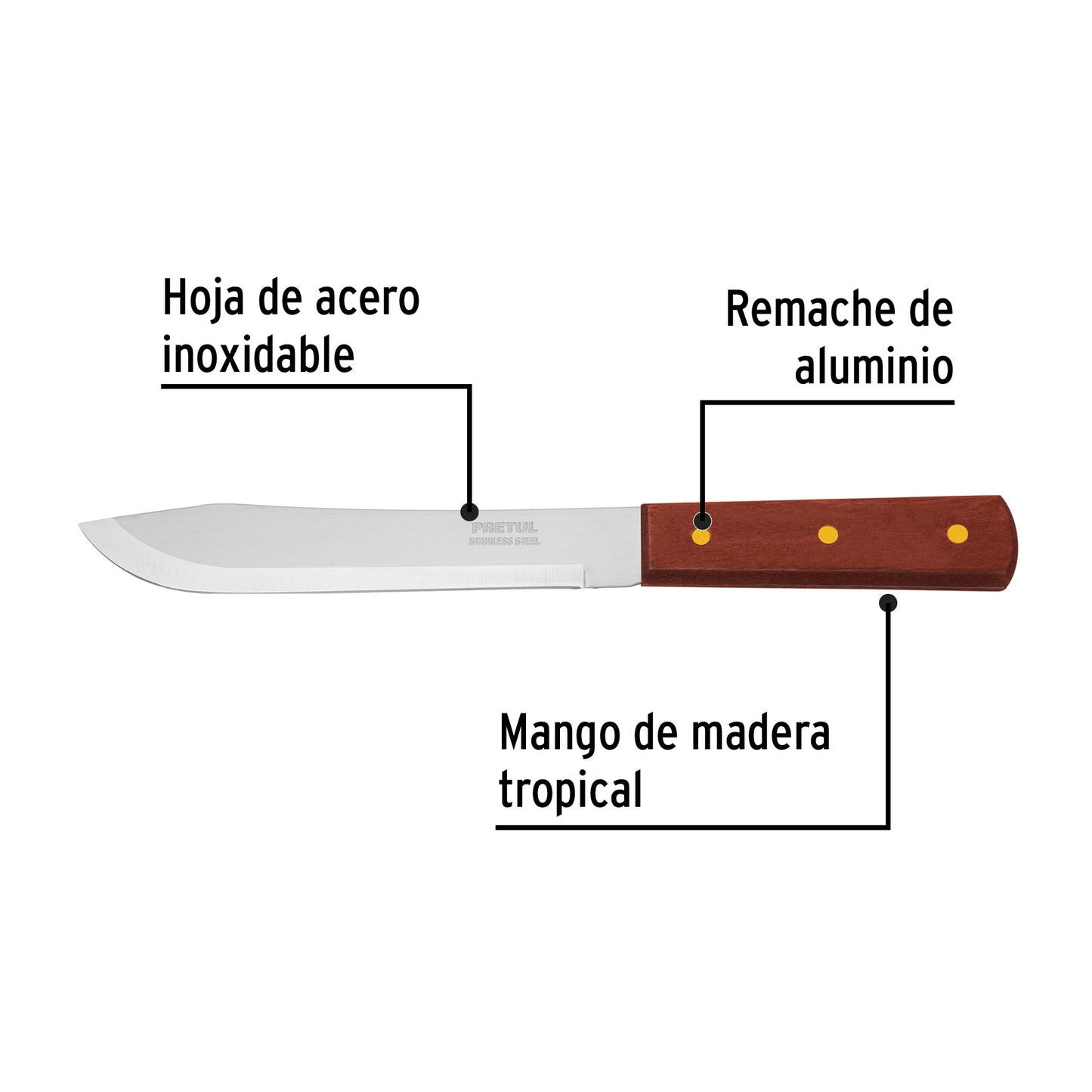 CUCHILLO CEBOLLERO 7'' MANGO DE MADERA, PRETUL 23077 *
