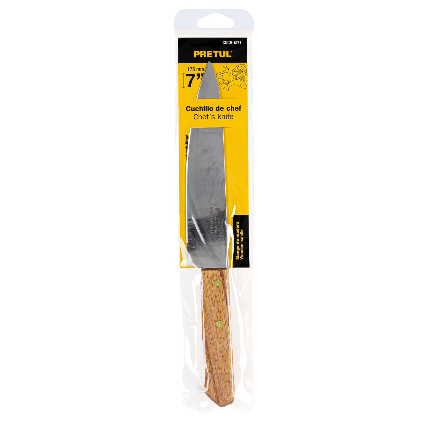 CUCHILLO DE CHEF 7" MANGO DE MADERA, PRETUL 23081 *