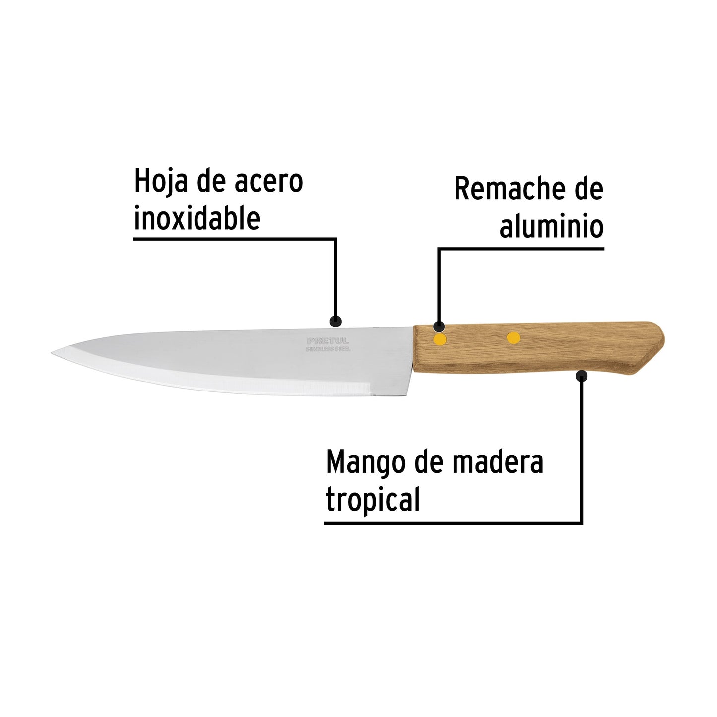 CUCHILLO DE CHEF 7" MANGO DE MADERA, PRETUL 23081 *