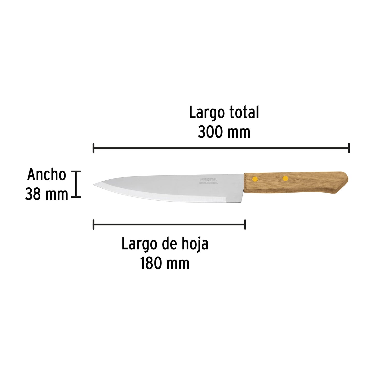 CUCHILLO DE CHEF 7" MANGO DE MADERA, PRETUL 23081 *