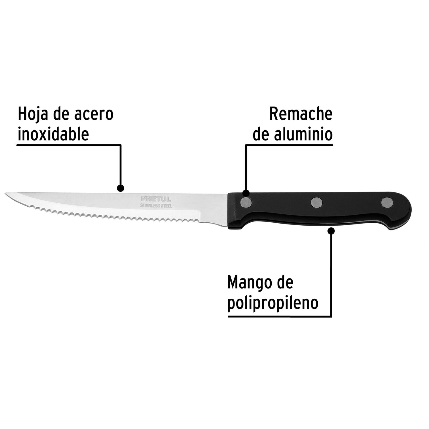 CUCHILLO CON SIERRA 5'' MANGO DE PLÁSTICO, PRETUL 23092 *