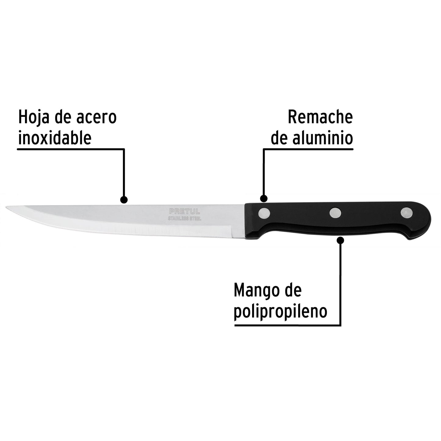 CUCHILLO LISO PARA ASADO 5" MANGO DE PLÁSTICO, PRETUL 23093 *