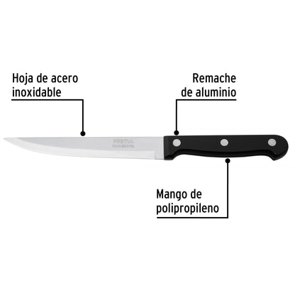 CUCHILLO LISO PARA ASADO 5" MANGO DE PLÁSTICO, PRETUL 23093 *