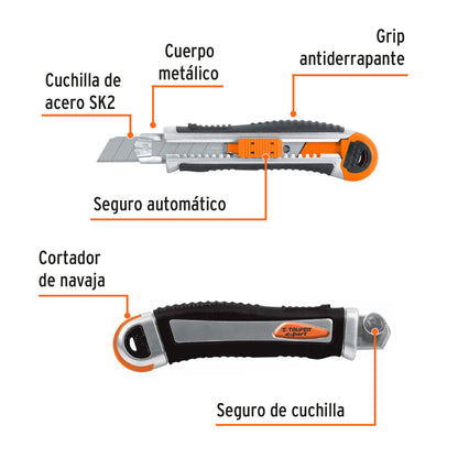 CUTTER 18 MM TRABAJO PESADO C/ ALMA METALICA Y GRIP 16976 *