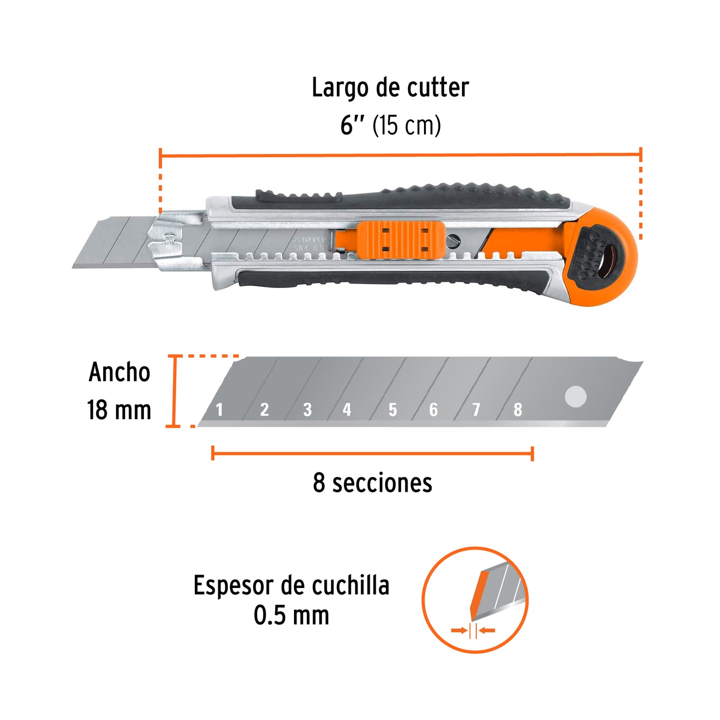 CUTTER 18 MM TRABAJO PESADO C/ ALMA METALICA Y GRIP 16976 *