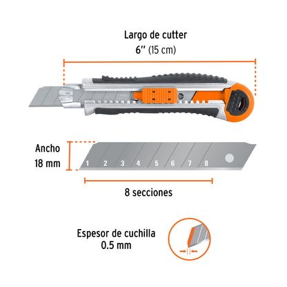 CUTTER 18 MM TRABAJO PESADO C/ ALMA METALICA Y GRIP 16976 *