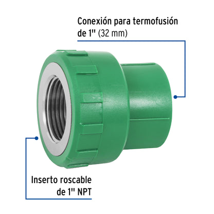 ADAPTADOR PPR 1" HEMBRA CON INSERTO METÁLICO, FOSET 49887 *