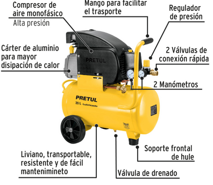 COMPRESOR DE 20L CON ACCESORIOS, PRETUL 27106 *