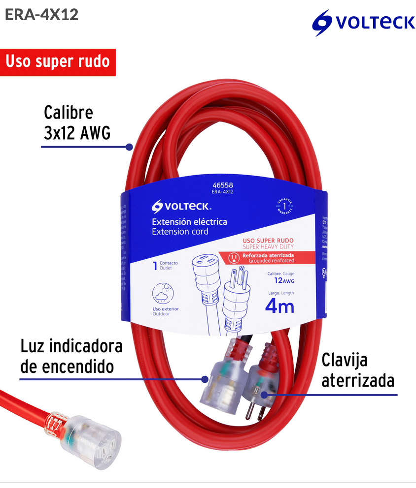 EXTENSION REFORZADA ATERRIZADA 4 M CALIBRE 12, VOLTECK 46558 *