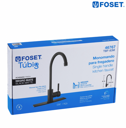 MONOMANDO PARA FREGADERO, CUELLO ALTO, NEGRO MATE, TUBIG 46767 P