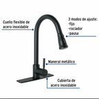 MONOMANDO PARA FREGADERO,CUELLO EXTRAIBLE,NEGRO MATE,TUBIG 46770 *