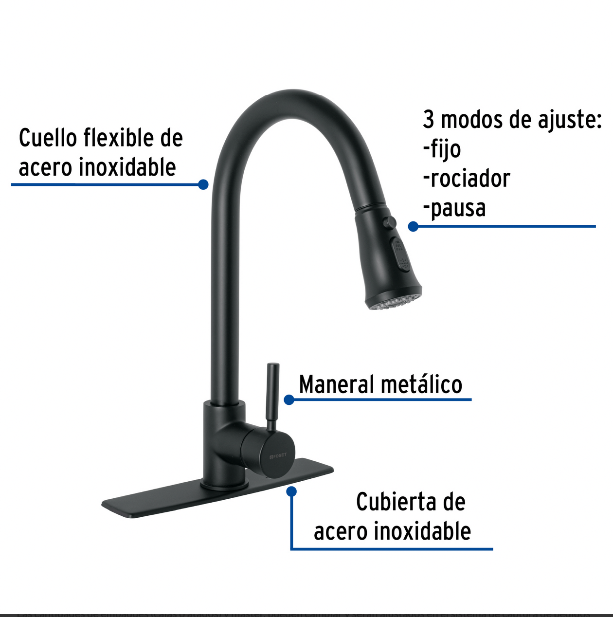 MONOMANDO PARA FREGADERO,CUELLO EXTRAIBLE,NEGRO MATE,TUBIG 46770 *