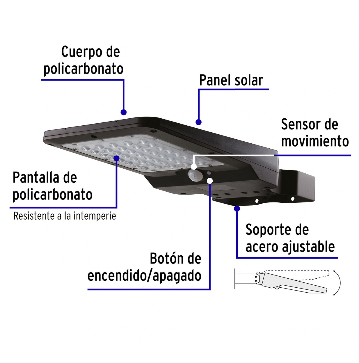 LUMINARIO SUBURBANO DE LED 8 W CON PANEL SOLAR, VOLTECK 46957 P