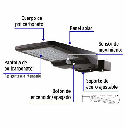 LUMINARIO SUBURBANO DE LED 8 W CON PANEL SOLAR, VOLTECK 46957 P