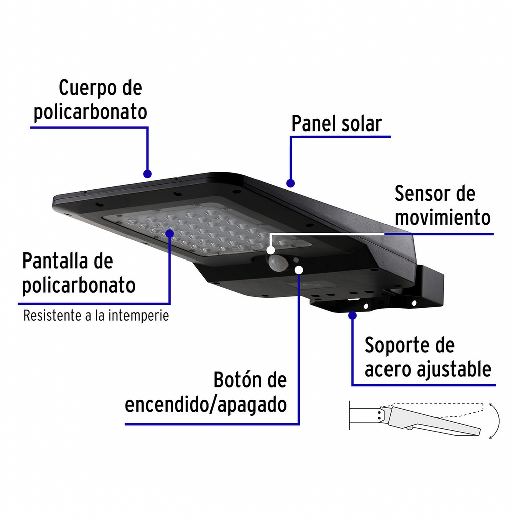 LUMINARIO SUBURBANO DE LED 15 W CON PANEL SOLAR, VOLTECK 46958 P