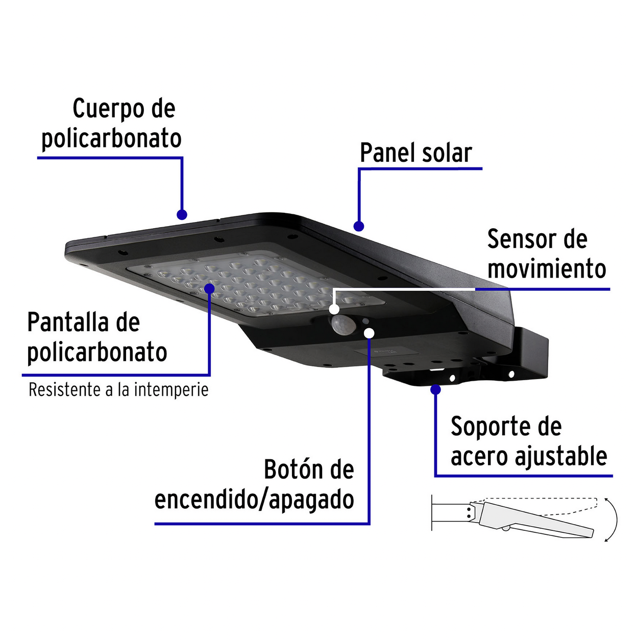 LUMINARIO SUBURBANO DE LED 15 W CON PANEL SOLAR, VOLTECK 46958 P
