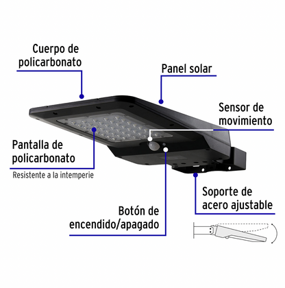 LUMINARIO SUBURBANO DE LED 15 W CON PANEL SOLAR, VOLTECK 46958 P