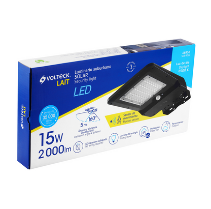 LUMINARIO SUBURBANO DE LED 15 W CON PANEL SOLAR, VOLTECK 46958 P