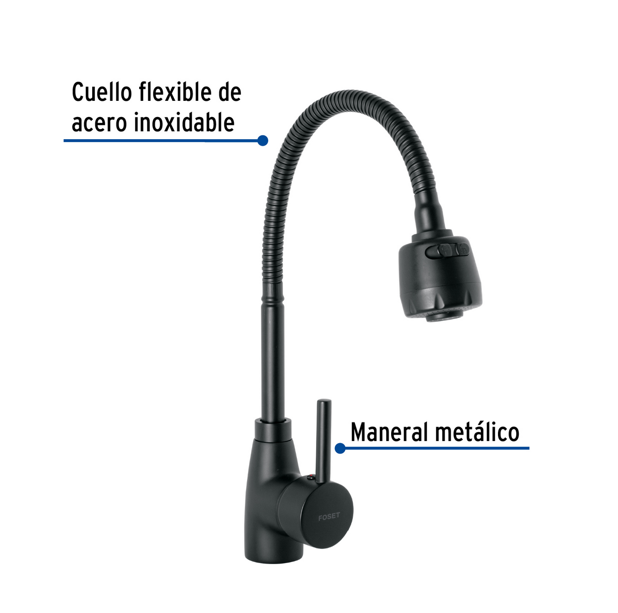 MONOMANDO PARA FREGADERO CON CUELLO FLEXIBLE, NEGRO, TUBIG 47388 *