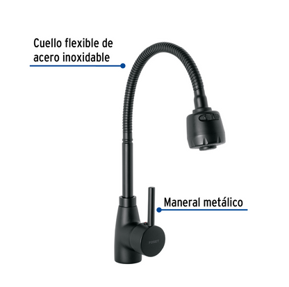 MONOMANDO PARA FREGADERO CON CUELLO FLEXIBLE, NEGRO, TUBIG 47388 *