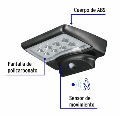 ARBOTANTE SOLAR LED 4 W CON SENSOR DE MOVIMIENTO, VOLTECK 49073 *