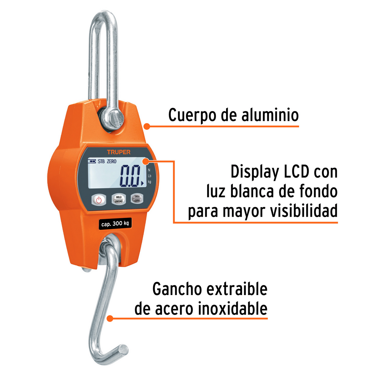 BASCULA CAPACIDAD 300 KG ELECTRONICA COLGANTE, TRUPER 100788 *
