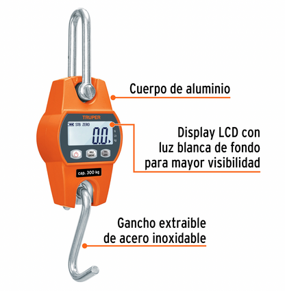 BASCULA CAPACIDAD 300 KG ELECTRONICA COLGANTE, TRUPER 100788 *