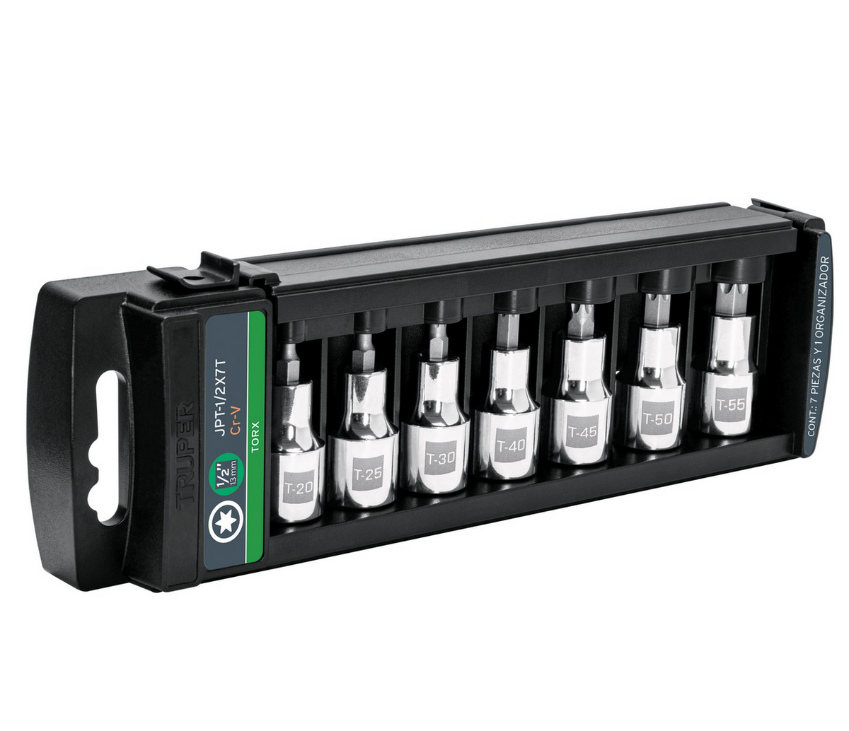 JUEGO DE 7 DADOS CUADRO 1/2' PUNTA TORX, TRUPER 102237 N