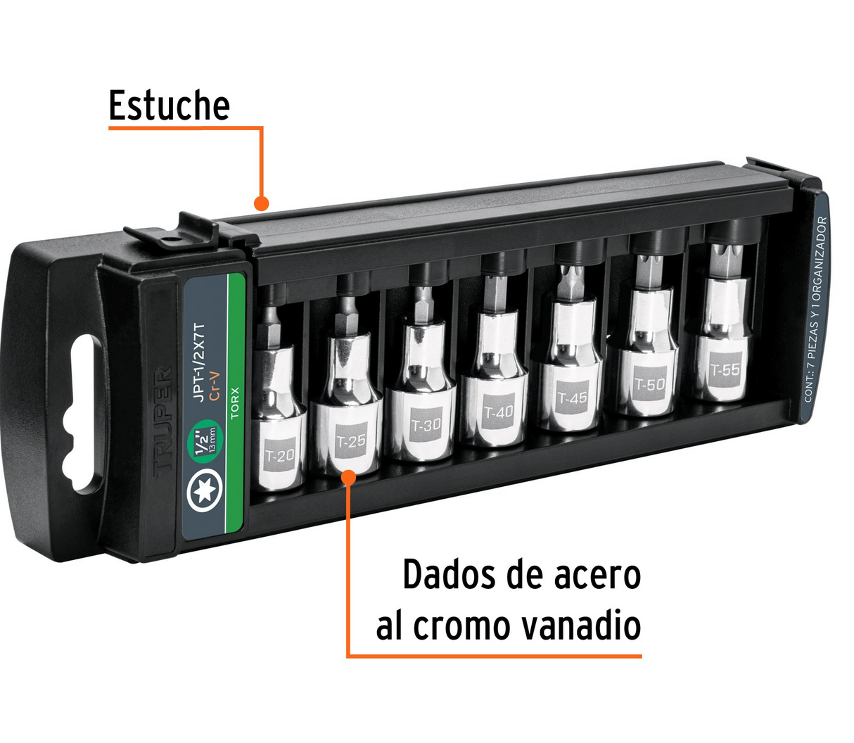 JUEGO DE 7 DADOS CUADRO 1/2' PUNTA TORX, TRUPER 102237 N