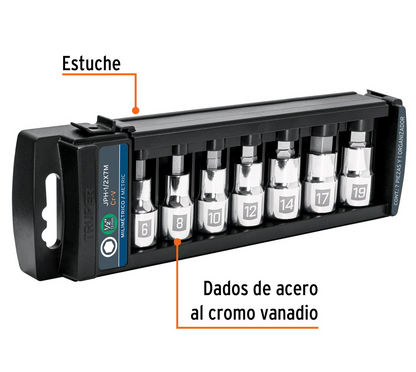 JUEGO DE 7 DADOS CUADRO 1/2' PUNTA HEXAGONAL MM, TRUPER 102238 *