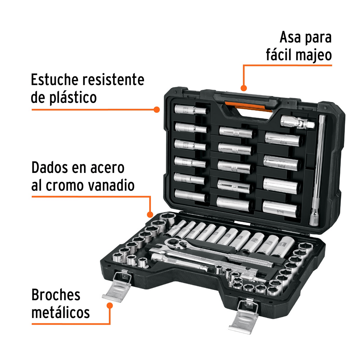 JUEGO DE 56 HERRAMIENTAS CUADRO 1/2' STD Y MM PARA MECANICO 102261 N