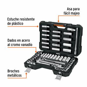 JUEGO DE 56 HERRAMIENTAS CUADRO 1/2' STD Y MM PARA MECANICO 102261 N