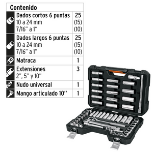 JUEGO DE 56 HERRAMIENTAS CUADRO 1/2' STD Y MM PARA MECANICO 102261 N