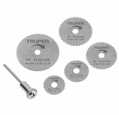 JUEGO DE 5 MINI DISCOS SIERRAS PARA MOTOTOOL, TRUPER 102328 *