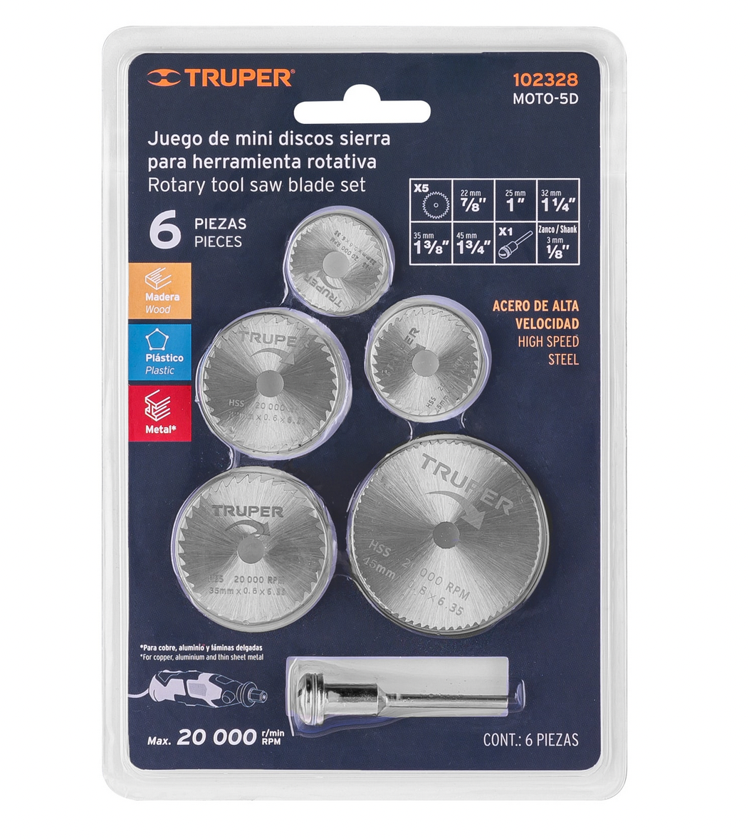 JUEGO DE 5 MINI DISCOS SIERRAS PARA MOTOTOOL, TRUPER 102328 *