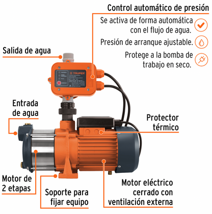 BOMBA PRESURIZADORA MULTIETAPAS 1/2 HP, TRUPER 102384 *