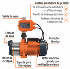 BOMBA PRESURIZADORA MULTIETAPAS 3/4 HP, TRUPER 102385 N