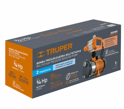 BOMBA PRESURIZADORA MULTIETAPAS 3/4 HP, TRUPER 102385 N