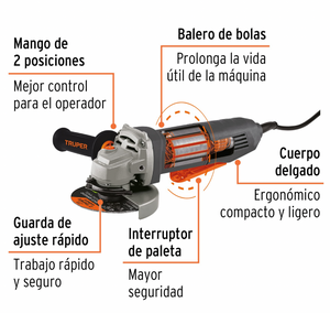 ESMERILADORA INTERRUPTOR DE PALETA 4-1/2', INDUSTRIAL, 850 W 102496 N