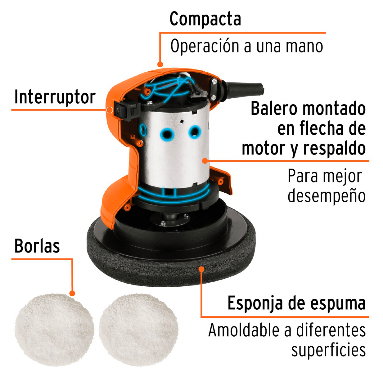 PULIDORA ORBITAL 6' DE MANO 110 W, TRUPER 102633 *