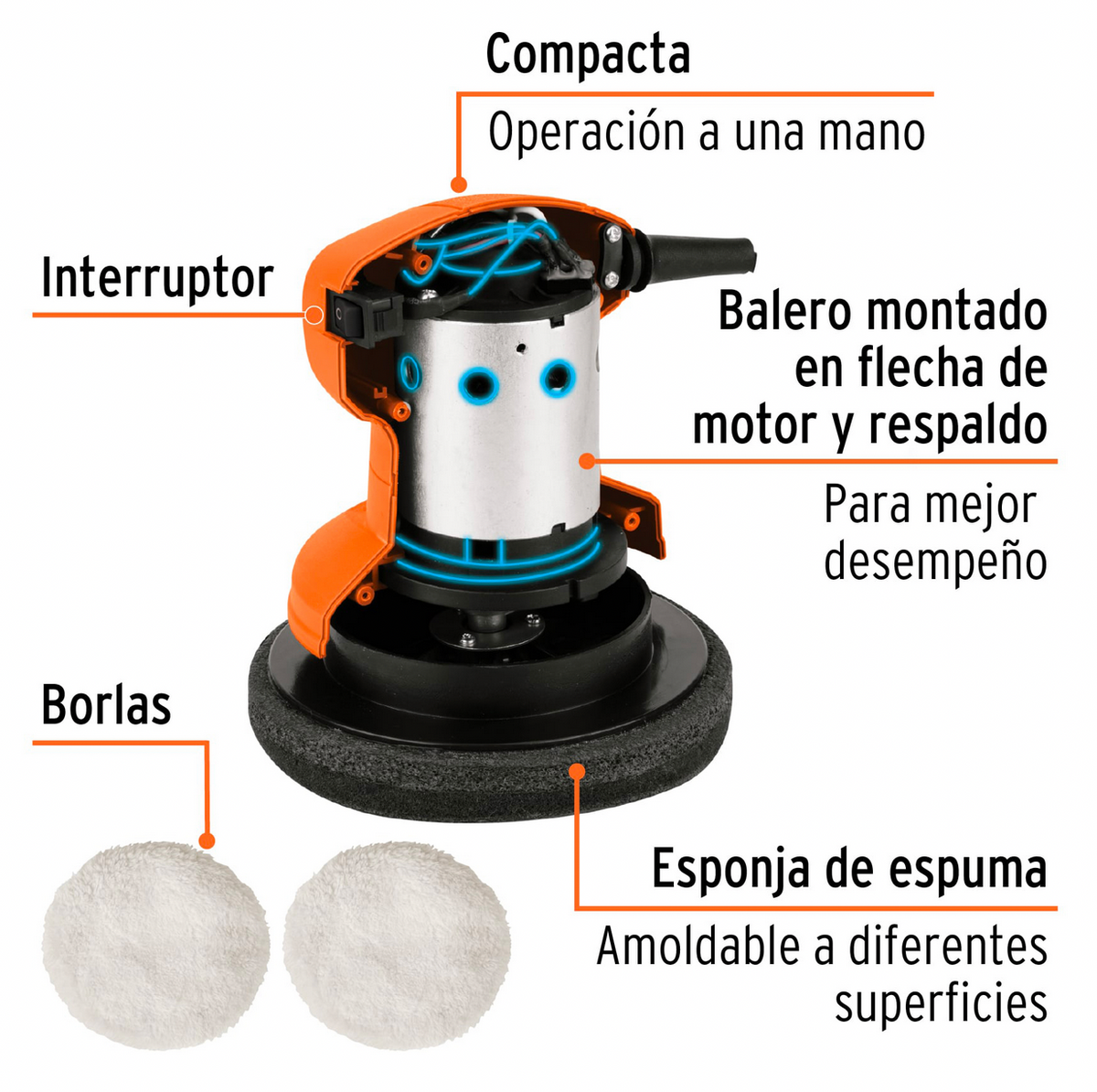 PULIDORA ORBITAL 6' DE MANO 110 W, TRUPER 102633 *