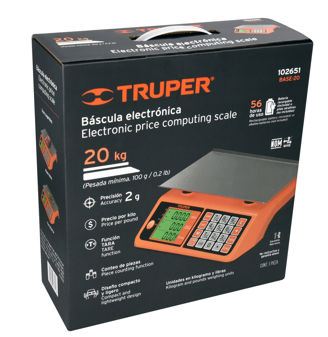 BASCULA ELCTRONICA MULTIFUNCIONES CAPACIDAD 20KG, TRUPER 102651 *