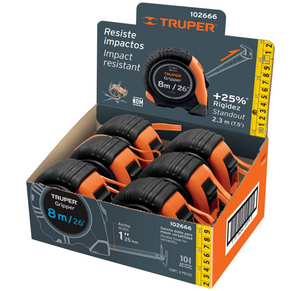 FLEXOMETRO GRIPPER 8 M CINTA 25 MM DISPLAY BOX CON 6 PIEZAS 102666 N