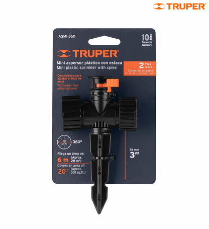 ASPERSOR MINI DE PLÁSTICO, IRRIGACIÓN 360°, TRUPER 12297 *