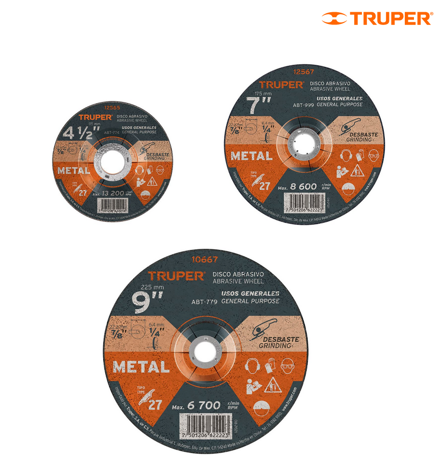 DISCO TIPO 27 DE 4-1/2" X 6.4 MM PARA DESBASTE DE METAL 12565 P