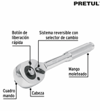 MATRACA CUADRO 3/8" CABEZA DE PERA LIBERACIÓN RÁPIDA, PRETUL 21161 N